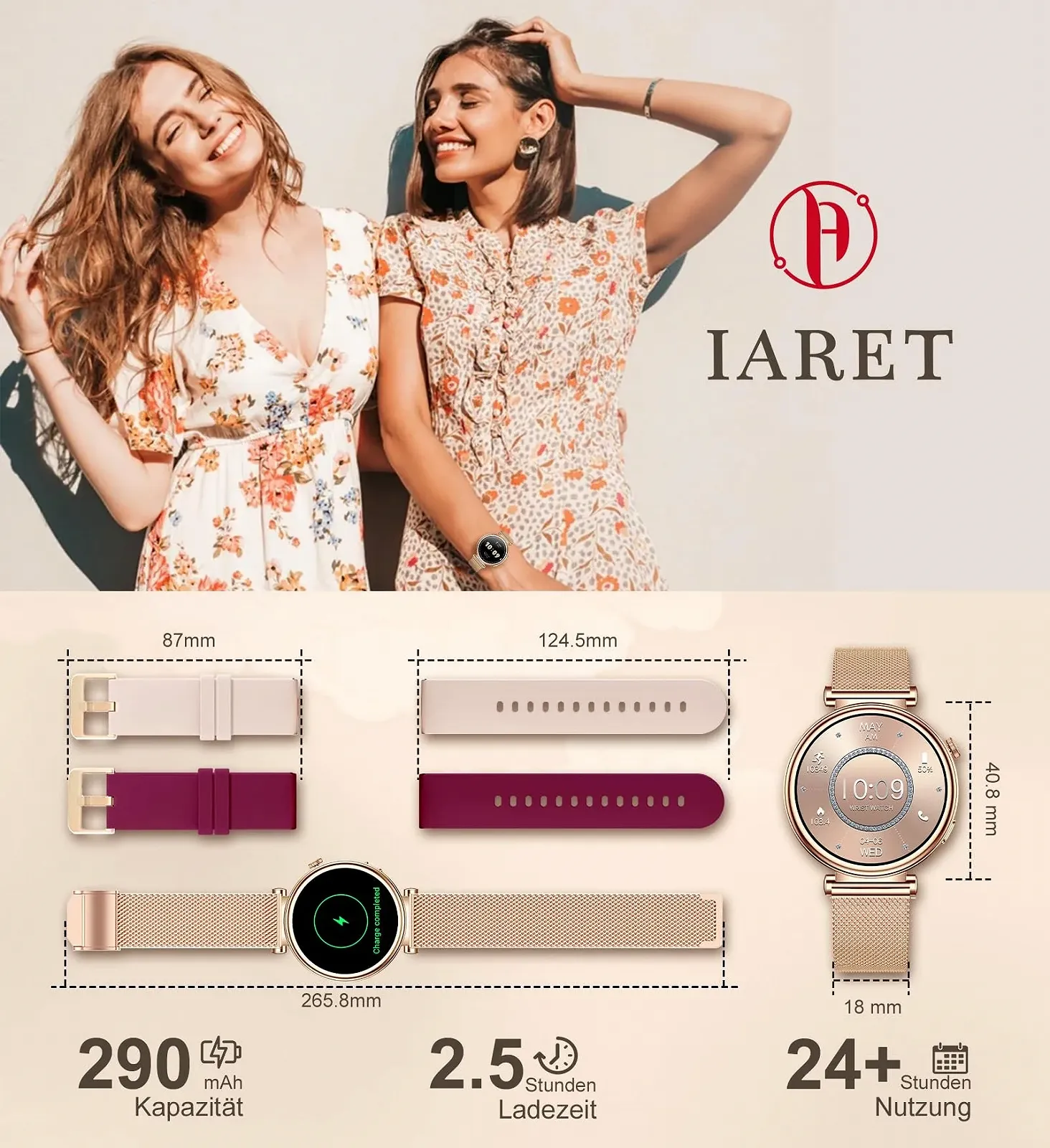 Умные часы женские Круглые 41 мм Розовое золото, фото №7