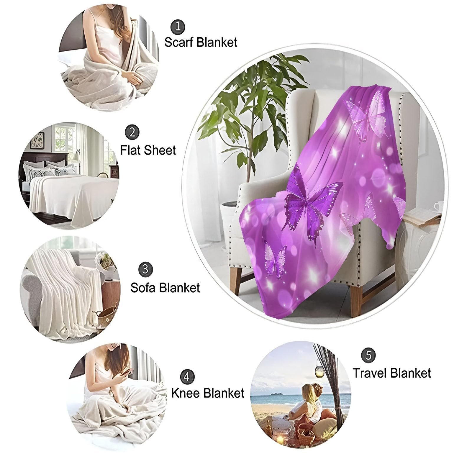 Покривало Фланелева М'яка з 3D принтом Метелики Фіолетова, 150 x 200 см, фото №7