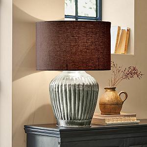 Настільна лампа LOBERON Fauville у рустикальному стилі, сріблясто-чорна, бавовна/метал synthetic.ua - Фото 1