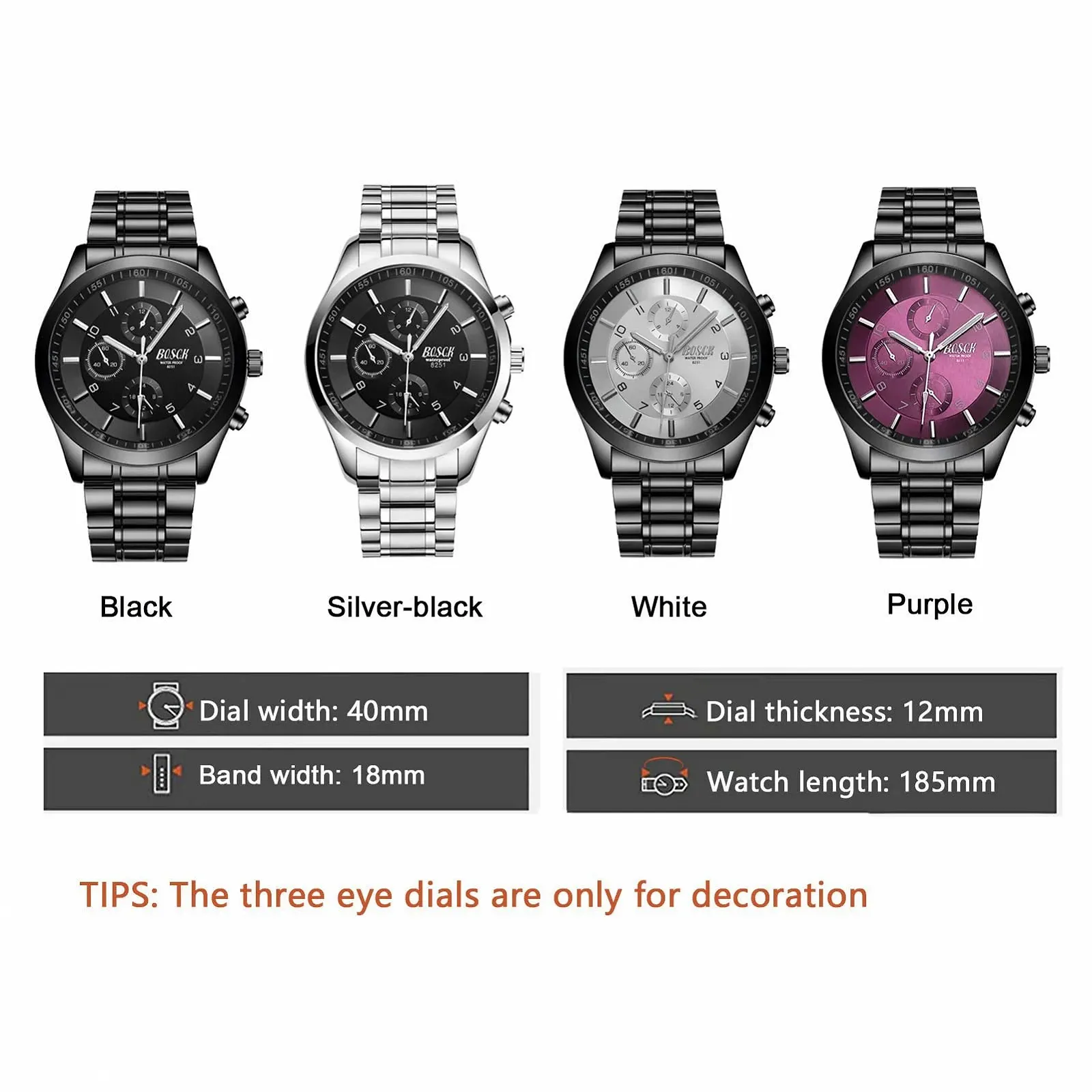 Аналоговые наручные часы 40 мм Easy Read Auto Date and Day из нержавеющей стали для бизнеса, мужские часы, водонепроницаемые до 30 м, фото №3