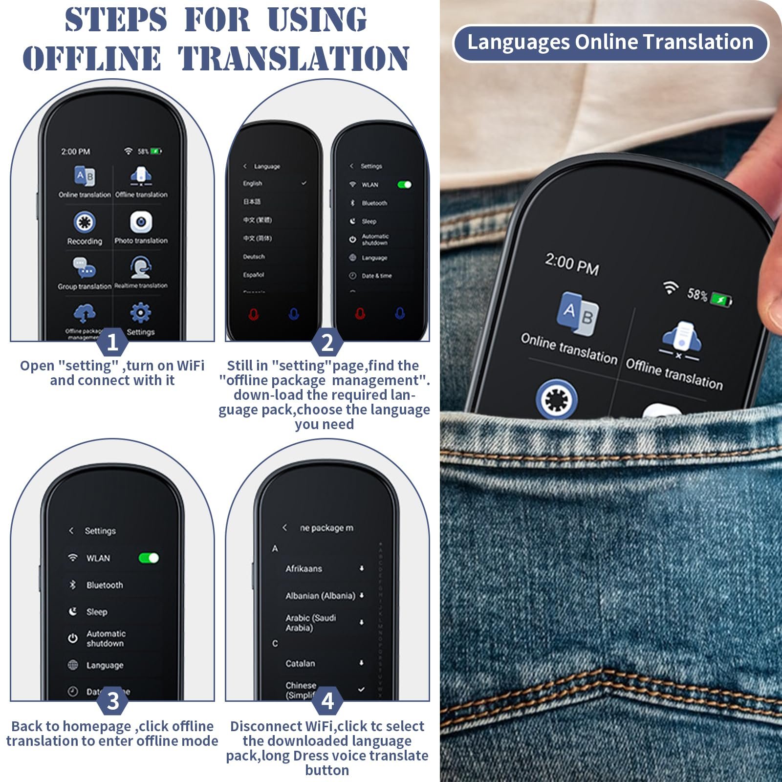 Пристрій для усного перекладу, миттєвий перекладач, без Wi-Fi, 139 мов, двосторонній, фото №4