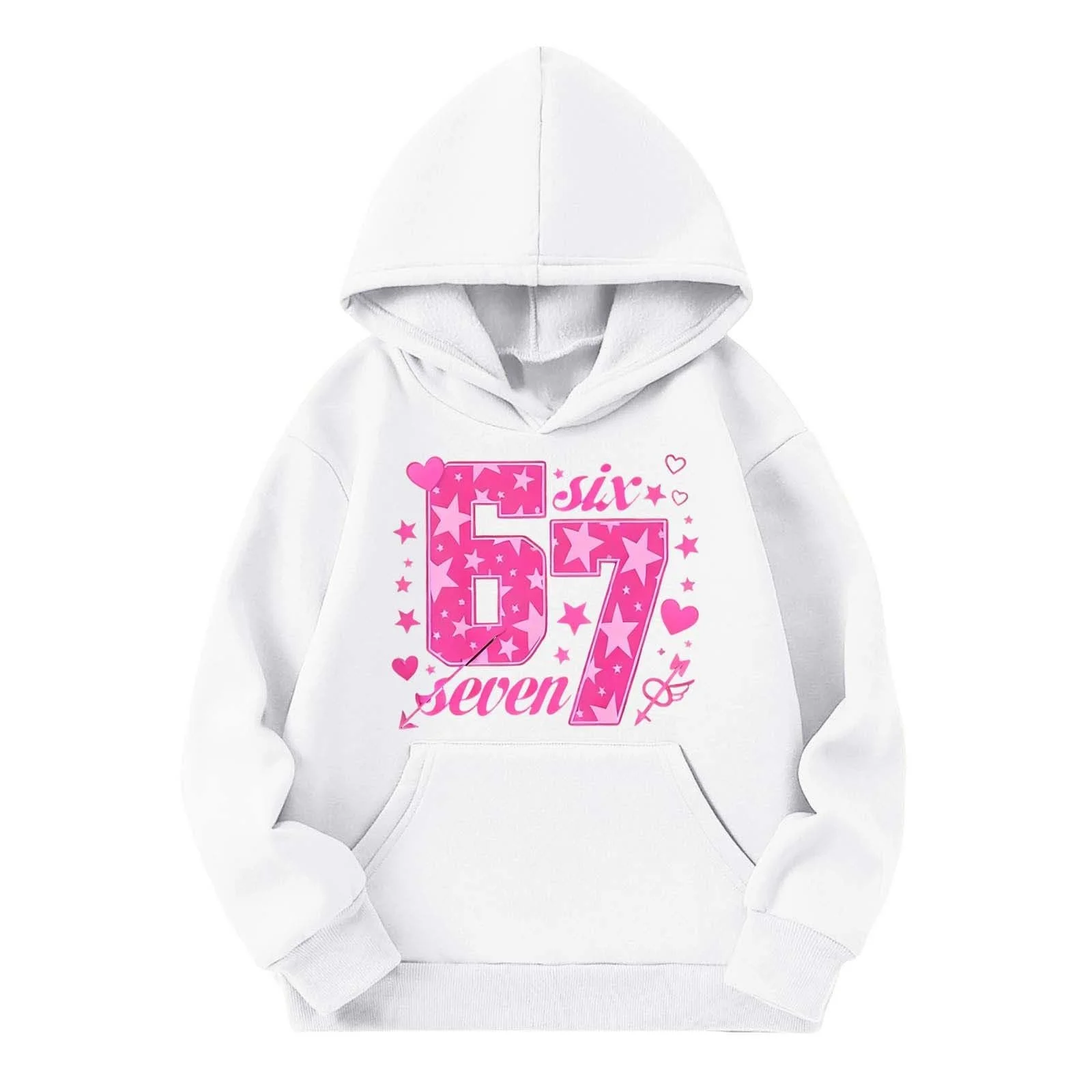 Худи Six Seven Meme для девочек, с длинными рукавами и капюшоном, с принтом 67, удобный мягкий свитшот, подростковая уличная одежда, повседневный модный худи для девочек и мальчиков, фото №2
