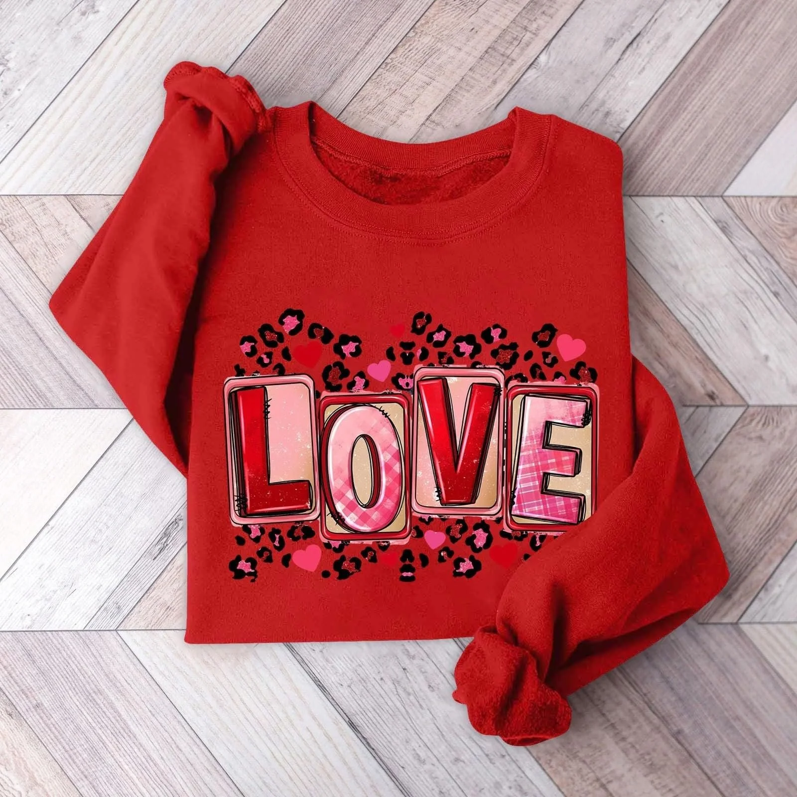 Уютная Женская Толстовка 2025 Рождественский Стиль День Святого Валентина Женский Пуловер Толстовка Круглый Вырез Узор Любви Толстовка Длинный Рукав Повседневный Универсальный, фото №2