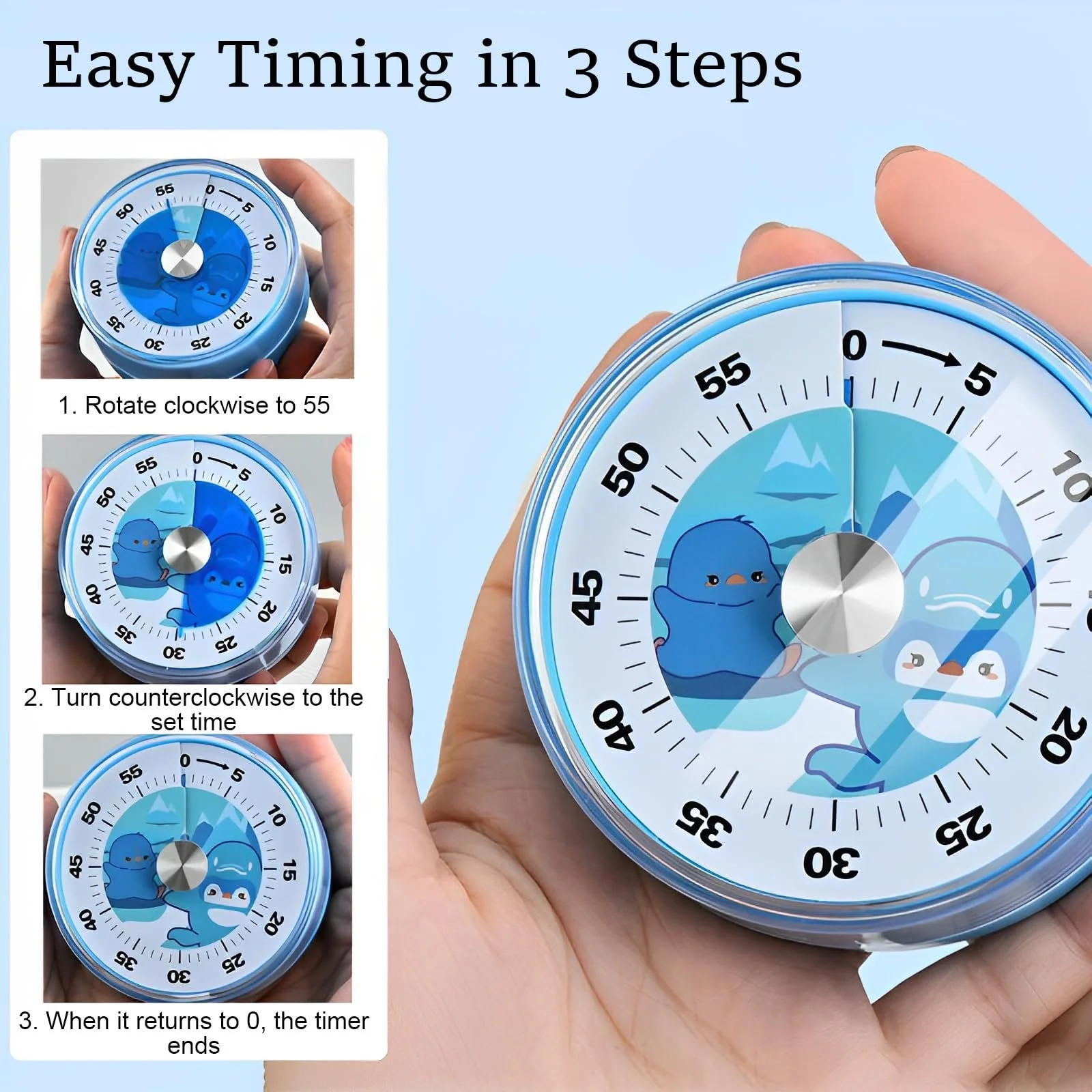 Механический кухонный таймер Time Timer 60 минут визуальный с магнитной основой и подставкой Blue, фото №4 Механический кухонный таймер Time Timer 60 минут визуальный с магнитной основой и подставкой Blue, фото №4