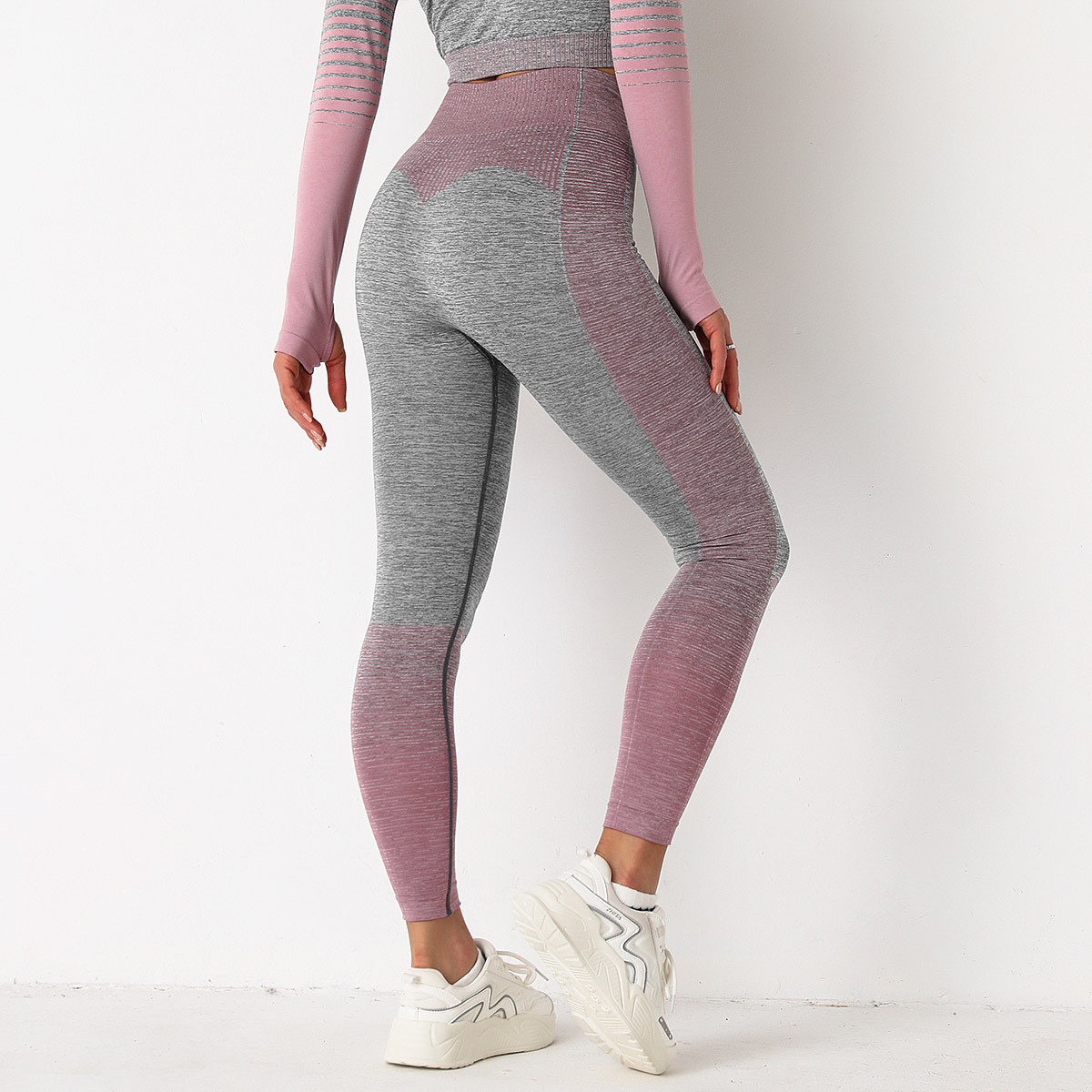 Леггинсы женские спортивные 9653 S серые с розовым, фото №3