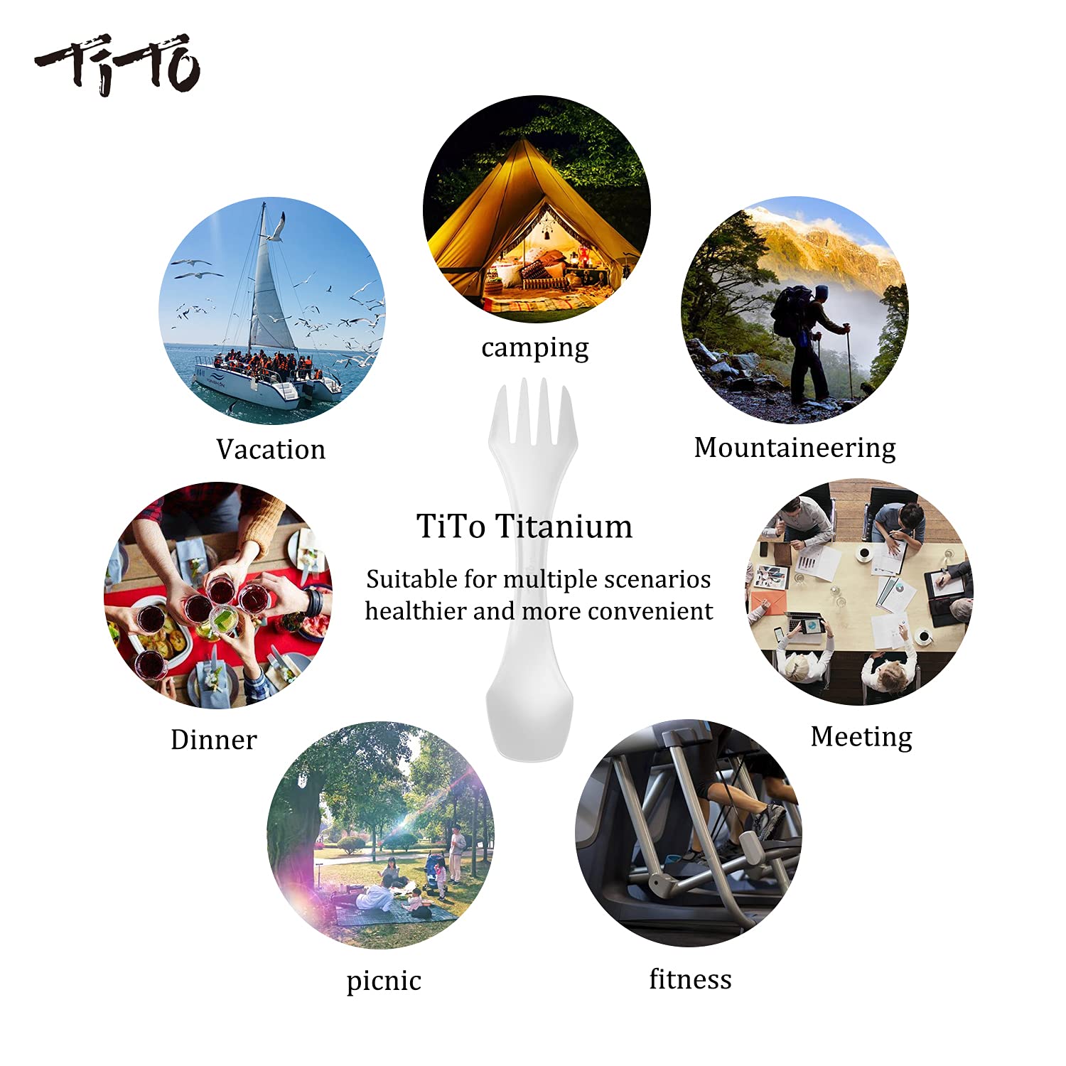 Спорк TiTo Titanium 3-в-1 Легкий Ложка Вилка Для походов Кемпинг Путешествия Пикники, фото №7