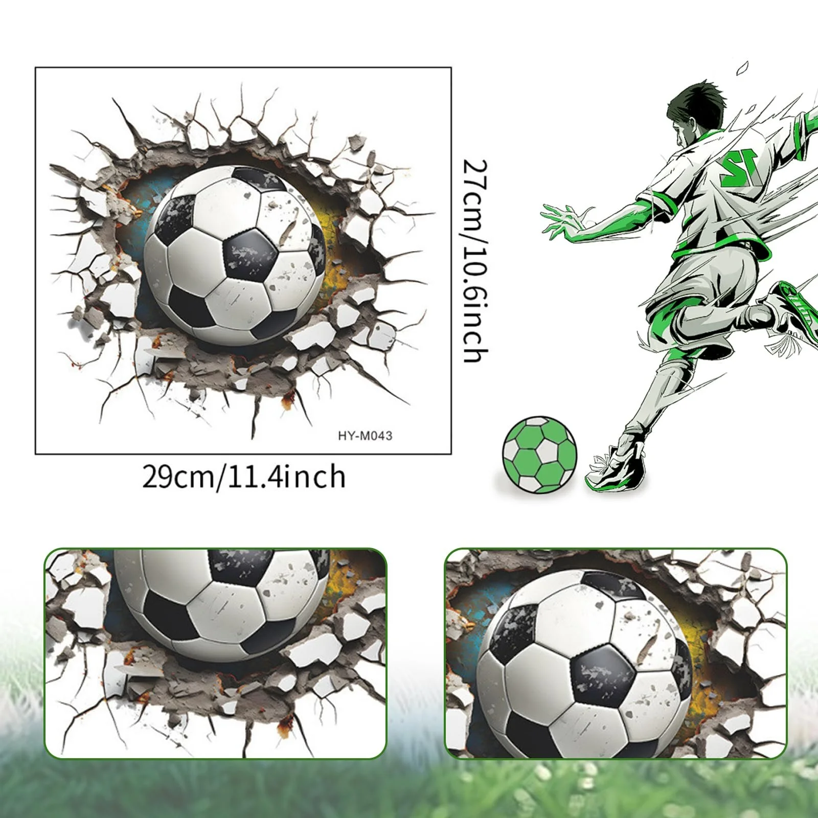 Наклейка на стіну 3D Футболіст Ефект прориву 27 x 29 см, фото №2 Наклейка на стіну 3D Футболіст Ефект прориву 27 x 29 см, фото №2