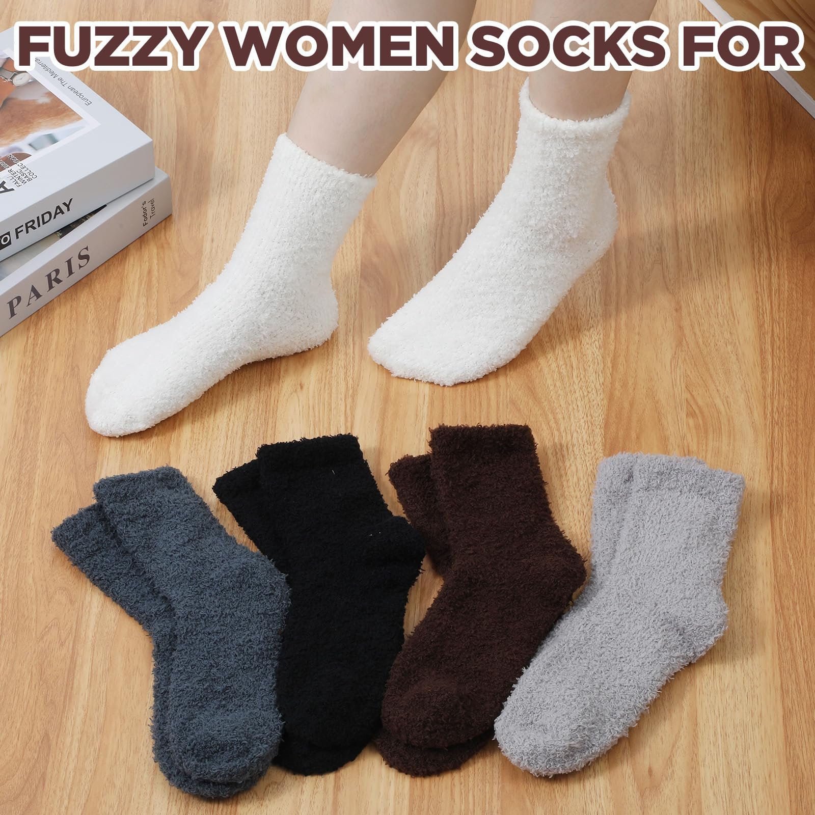 Носки Женские Пушистые 5 пар Цвет: белый, светло-серый, черный, темно-серый, коричневый, фото №7
