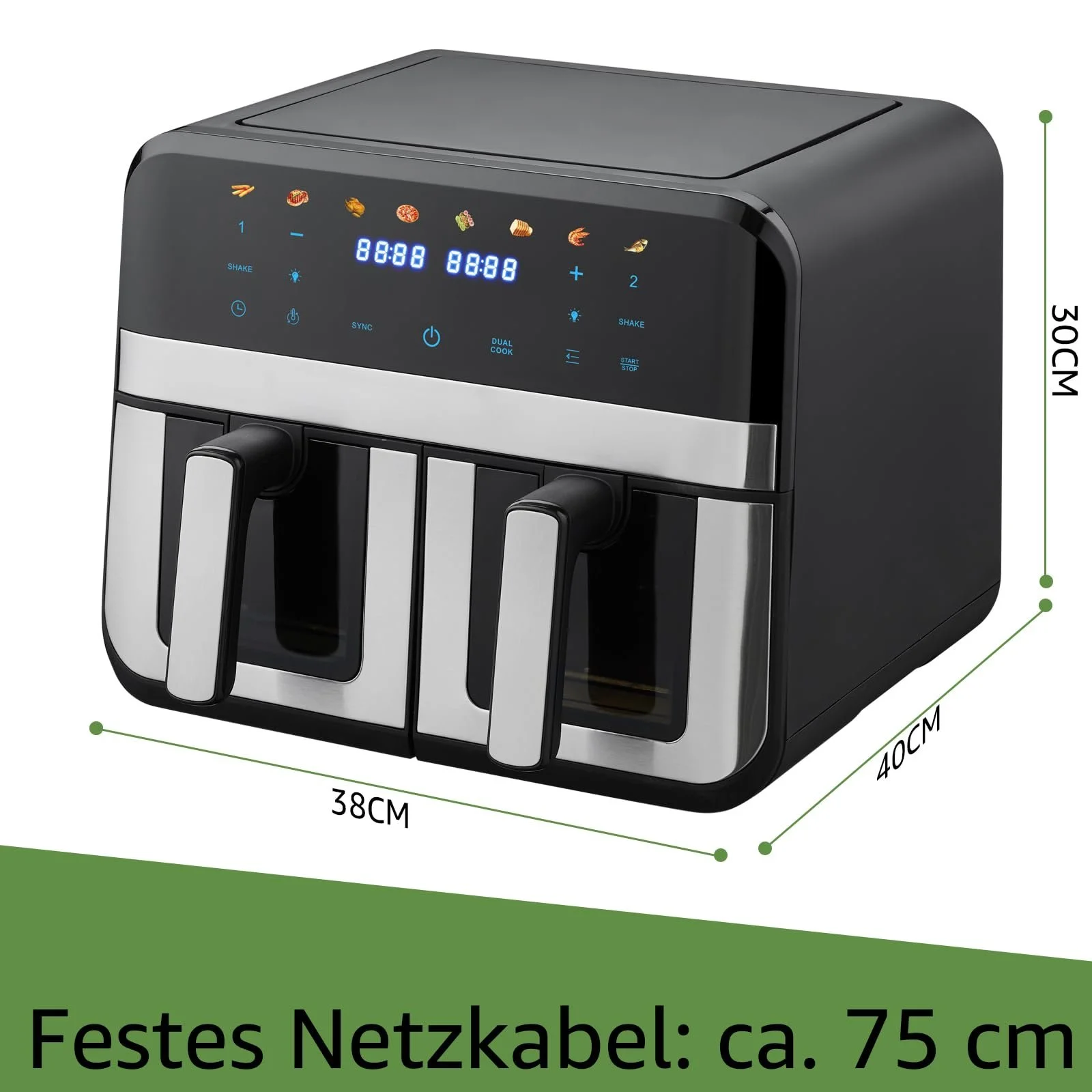 Мультипечь 9л Dual Zone 1800Вт смотровое окно сенсорный экран 8-в-1 Sync XXL 4.5л+4.5л, фото №3 Мультипечь 9л Dual Zone 1800Вт смотровое окно сенсорный экран 8-в-1 Sync XXL 4.5л+4.5л, фото №3