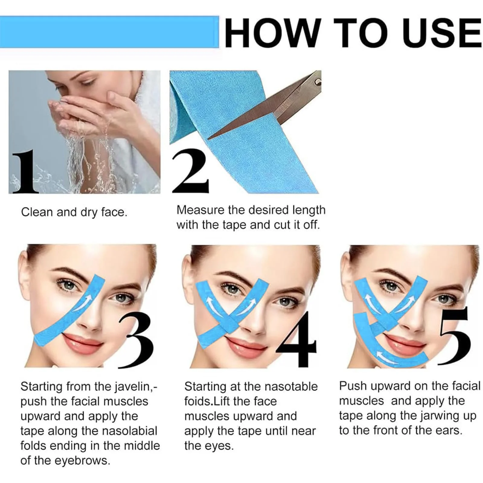 Стрічка для підтяжки обличчя, Пластирі проти зморшок, 2 шт, для підтяжки обличчя, фото №5