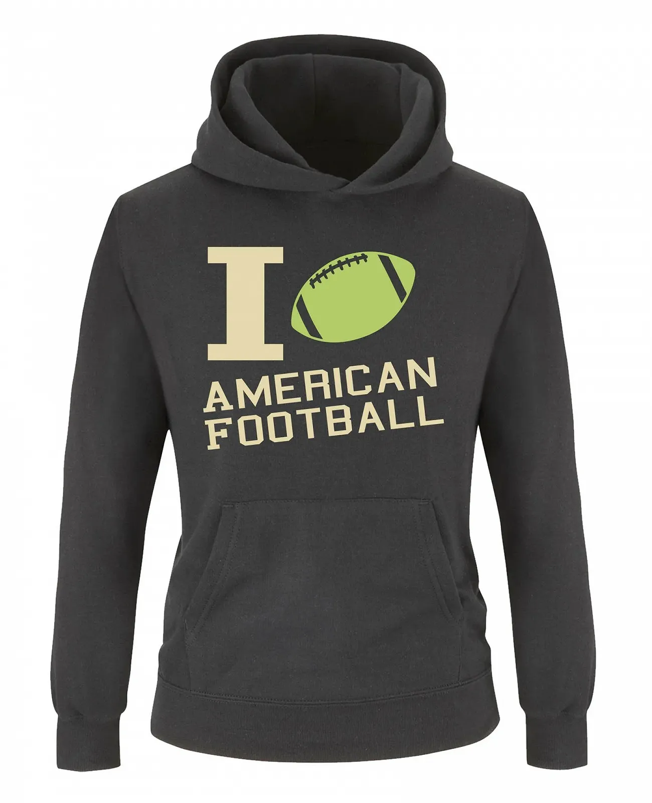 Худі Comedy Shirts I Love American Football для хлопчиків з капюшоном, кишенями-кенгуру, фото №1