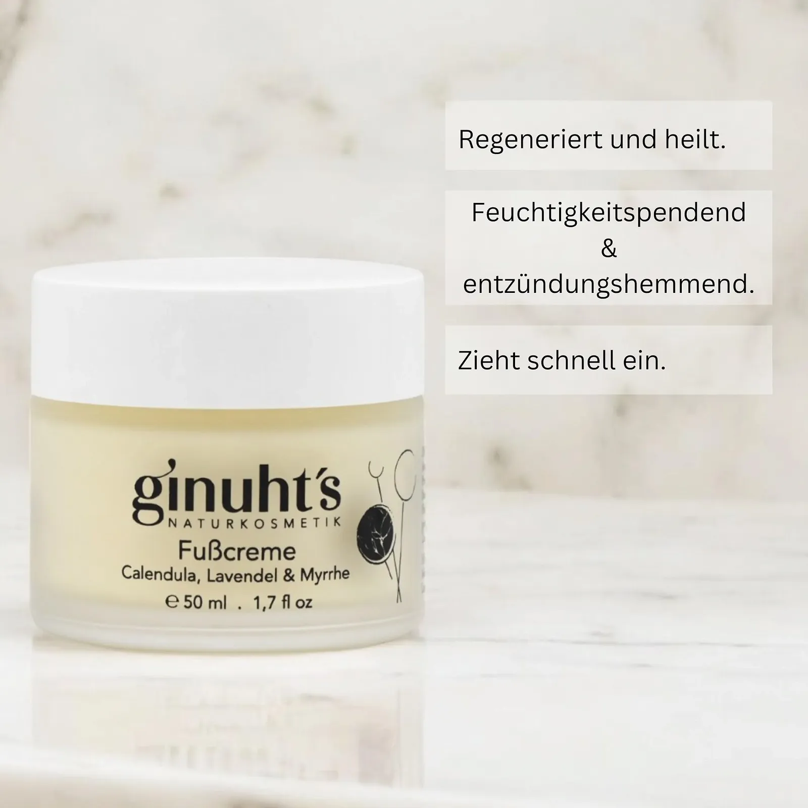 Крем для ног ginuht's Naturkosmetik органический увлажняющий противогрибковый с календулой и лавандой, фото №2