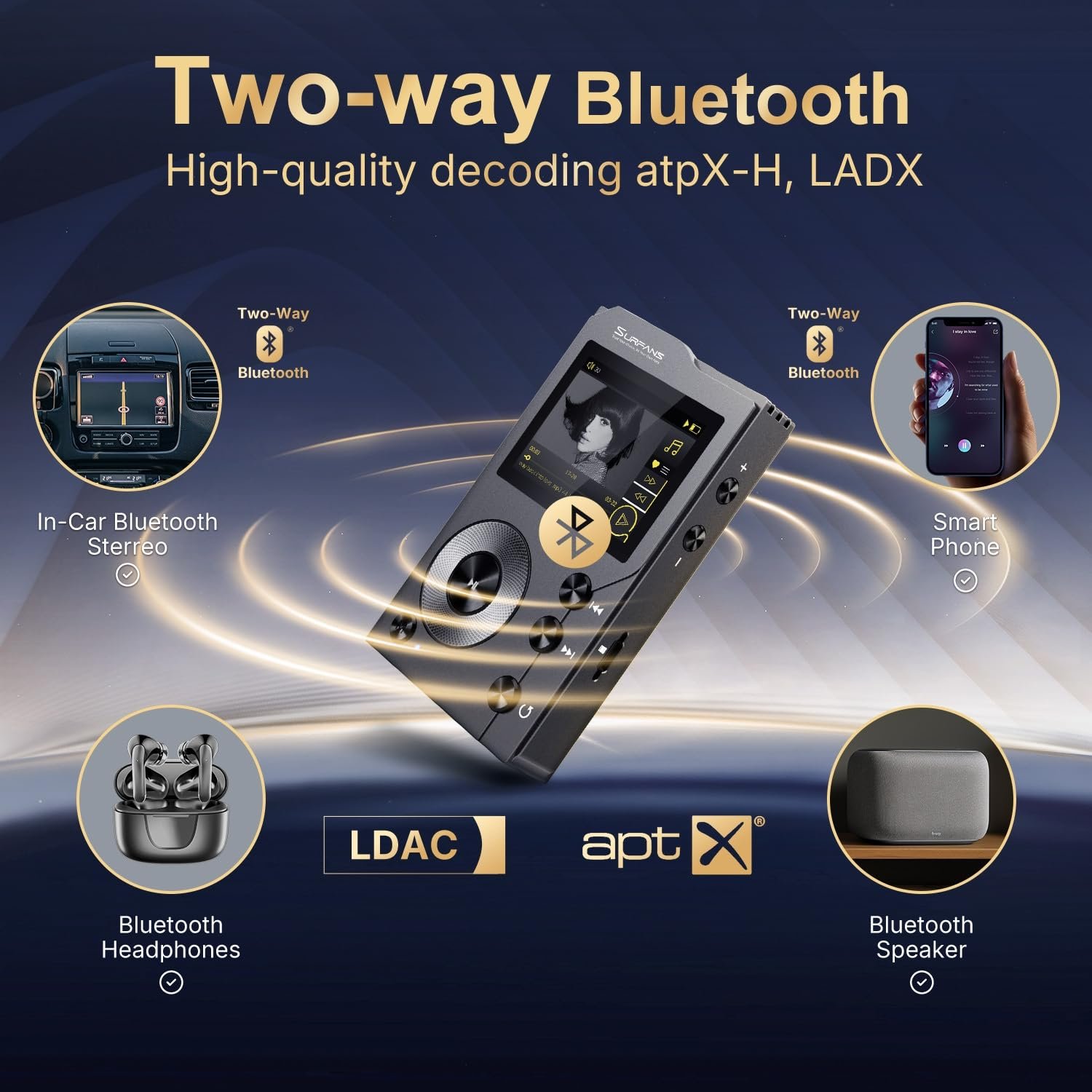 MP3-плеер High Res Bluetooth 4.0, Серовато-черный, фото №3