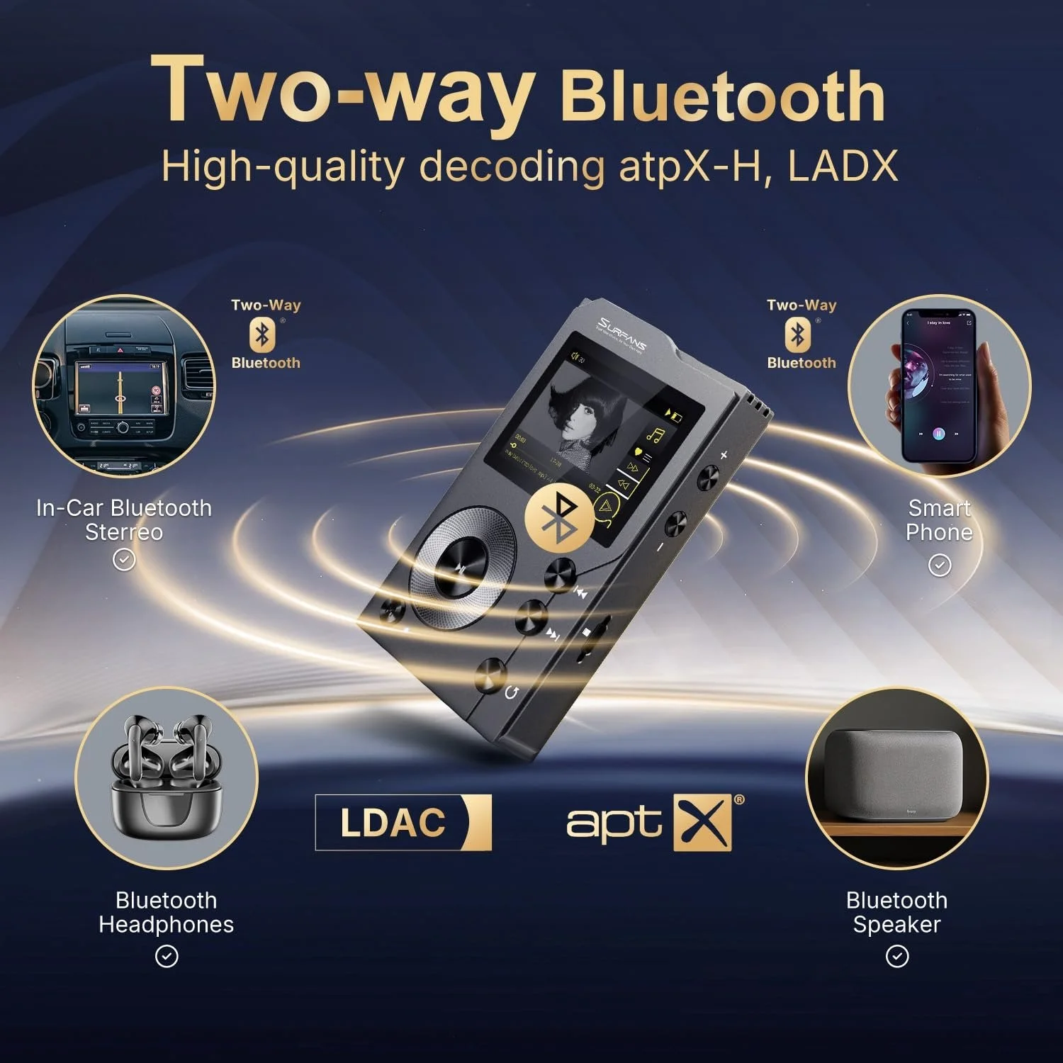 MP3 плеєр High Res Bluetooth 4.0, Сірувато-чорний, фото №3