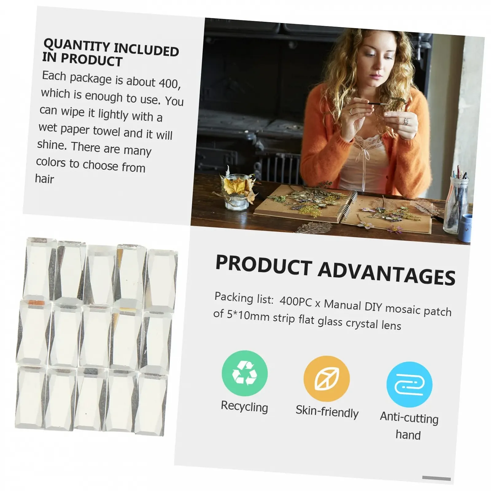 Плитка мозаїчна NUOBESTY 800 шт., скляна, біла, фото №8