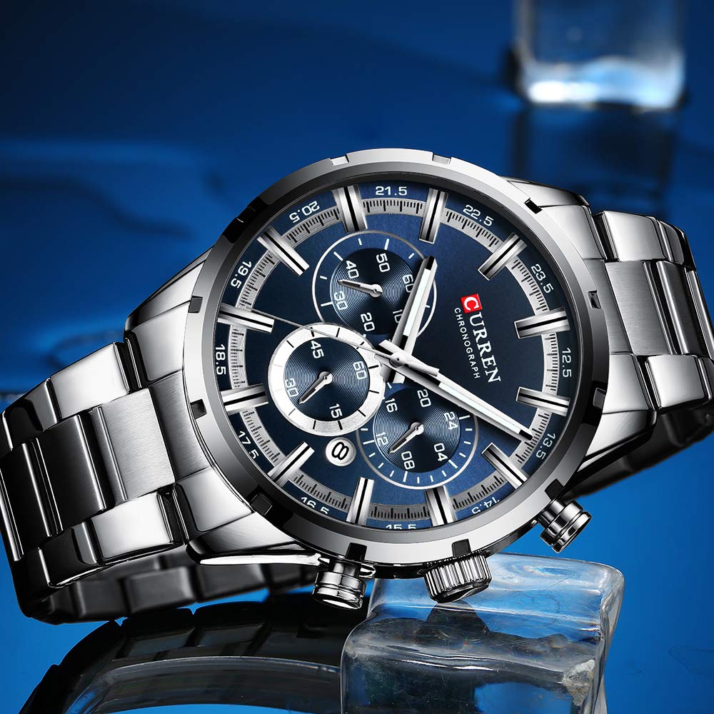 Чоловічий годинник CURREN Sport Quartz Chronograph Luminous Hands Stainless Steel Date Silver Blue, фото №4 Чоловічий годинник CURREN Sport Quartz Chronograph Luminous Hands Stainless Steel Date Silver Blue, фото №4