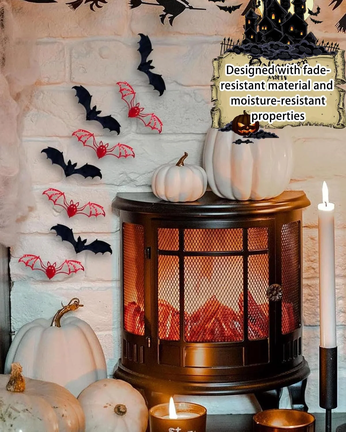 3D-наклейки на стіну Halloween Bats 24 шт. Чорний та Червоний, фото №5