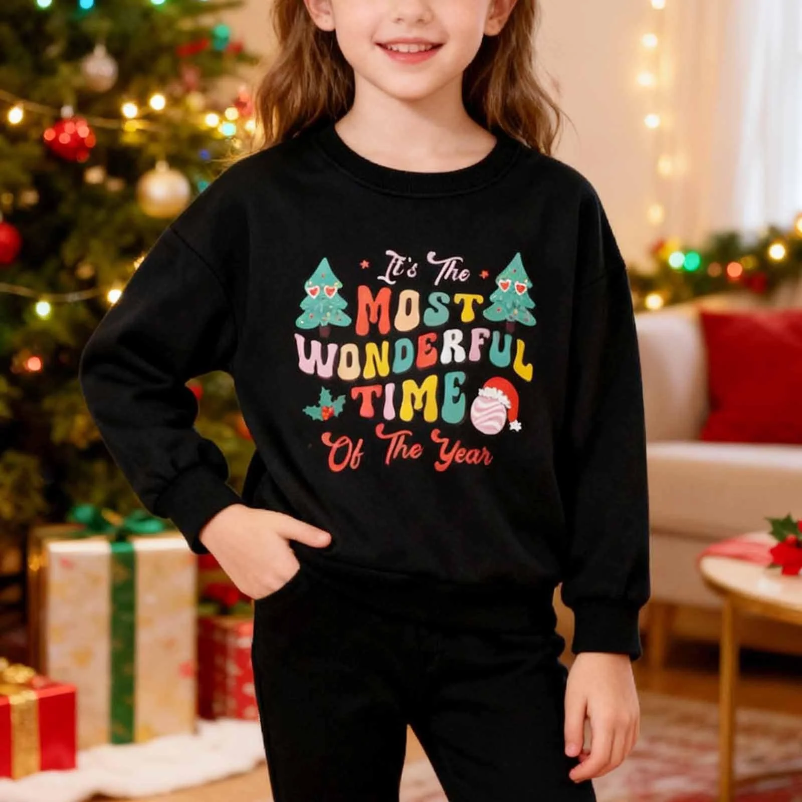 Пуловер для девочки с длинными рукавами и круглым вырезом, мягкая флисовая кофта с принтом для детей и подростков, фото №3