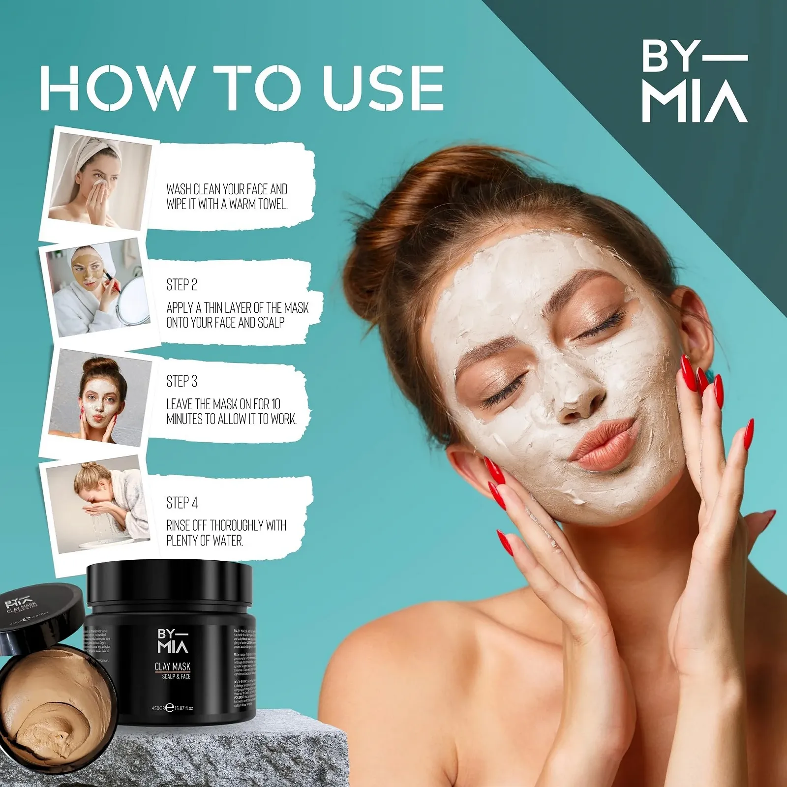 Маска Глина BY MIA для Шкіри Голови та Обличчя 450 г Освіжаючий Аромат Зеленого Яблука, фото №3