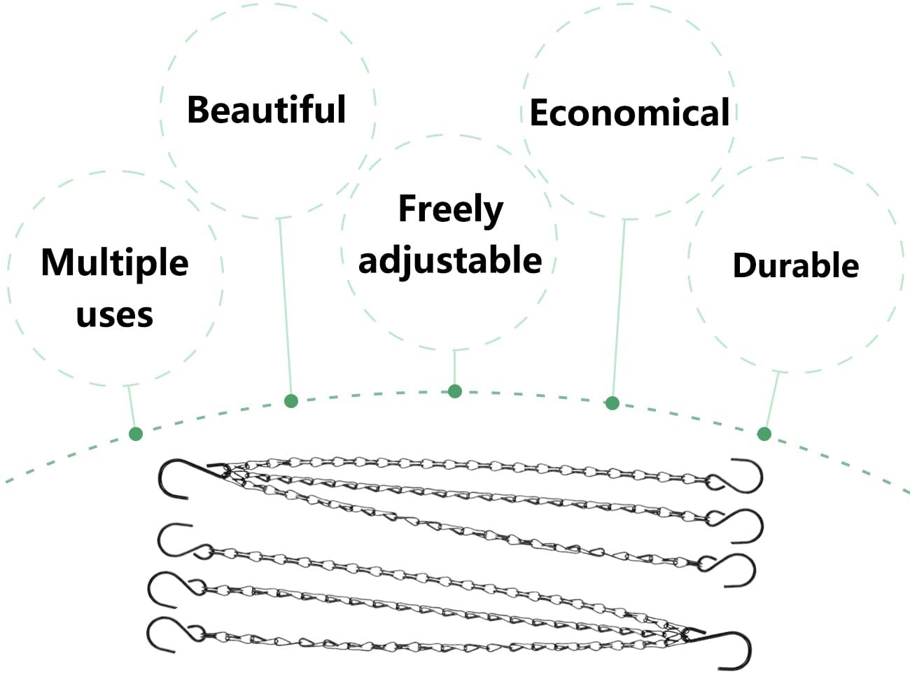 Набор цепочек для подвесных корзин Металлические трехпроводные с S-образными крючками, 2 шт., 32 см, Черный, фото №4