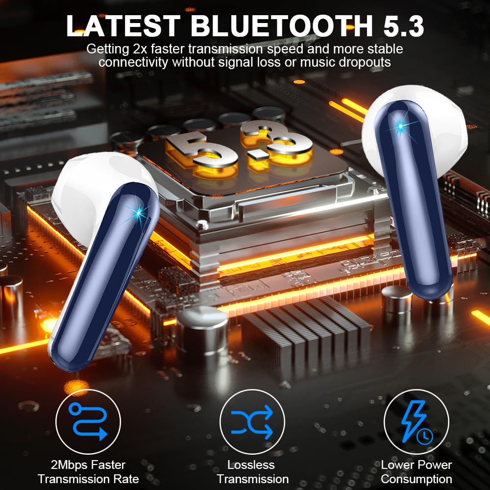 Bluetooth Навушники Бездротові 5.3 Внутрішньоканальні з 4 Мікрофонами 50Г ENC Шумозаглушення Глибокі Баси IP7 Водонепроникні LED Дисплей, фото №2