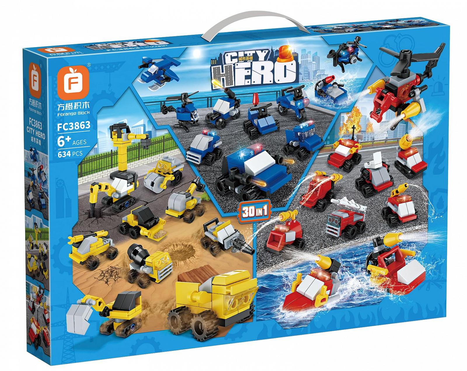 Набор FOrange FC3863 Construction Machines 30 в 1 Clamping Blocks 634 штуки, фото №1