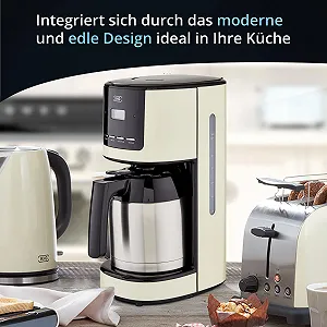 Капельная кофеварка KHG TKA-182 (CE) на 12 чашек с термокувшином из нержавеющей стали 1.5 л многоразовый фильтр автоматическое выключение LCD-дисплей Cream/Black/Silver synthetic.ua - Фото 1