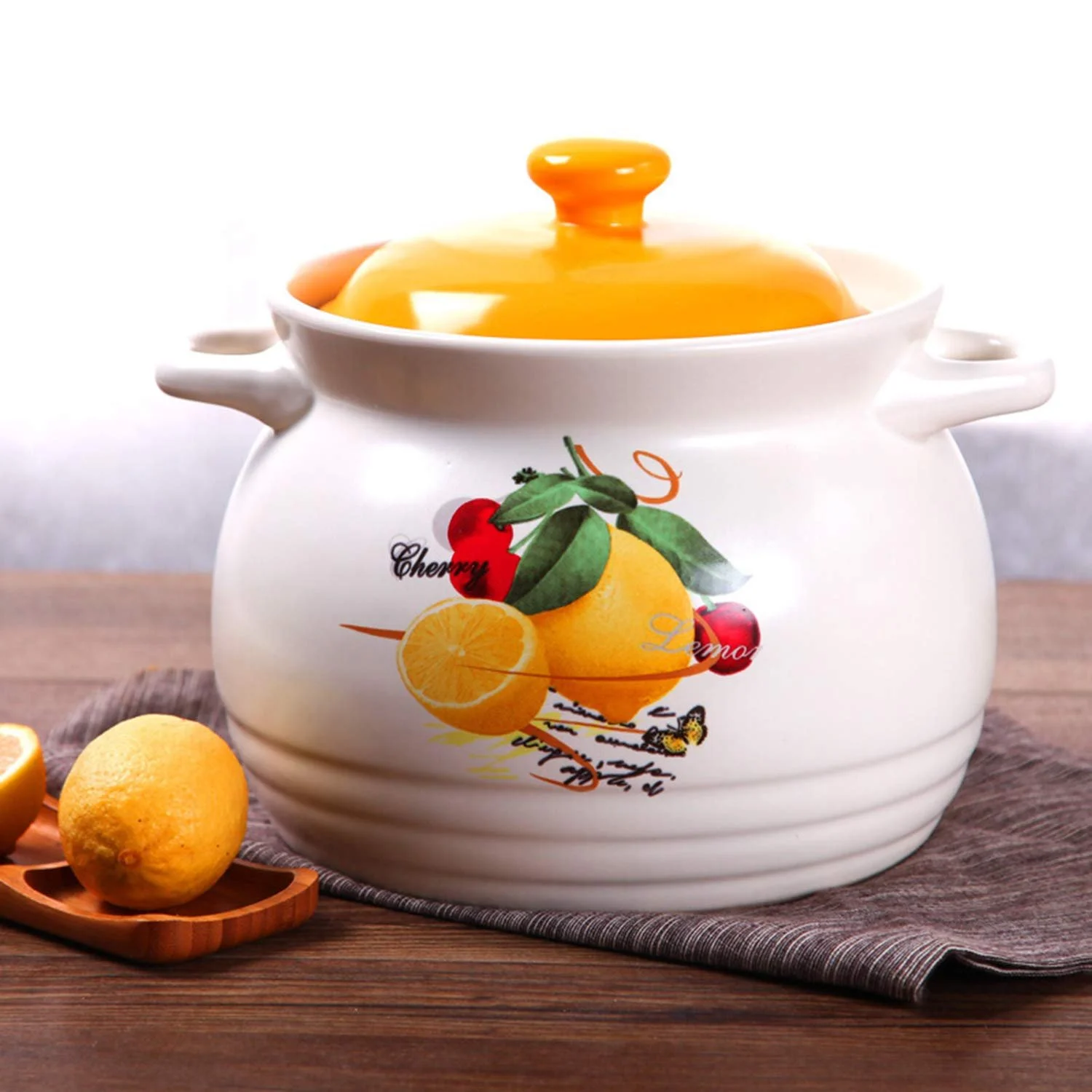 Каструля AIBAB керамічна жаростійка 4600 мл, глазурована, для відкритого вогню, біла лимон, фото №7 Каструля AIBAB керамічна жаростійка 4600 мл, глазурована, для відкритого вогню, біла лимон, фото №7