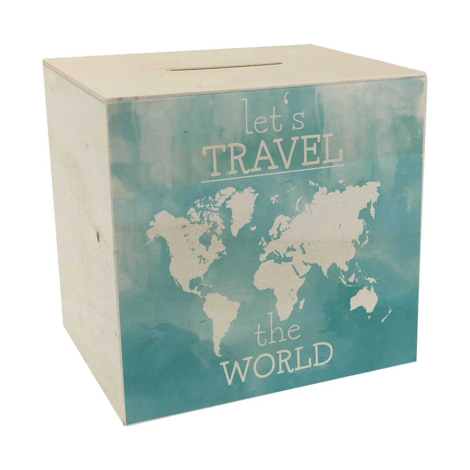 Скарбничка дерев'яна Wooden Money Box World Map Let's Travel The World, фото №1