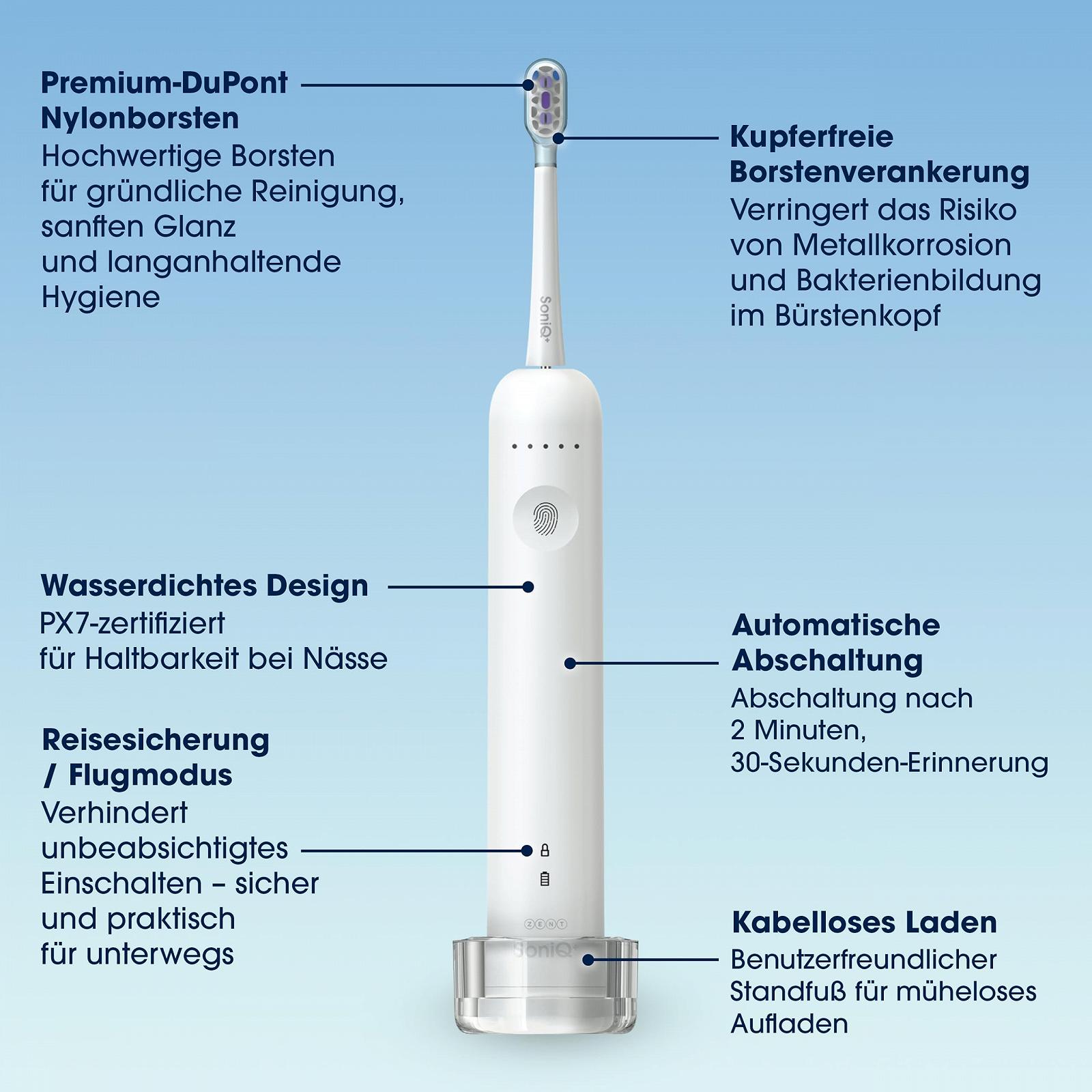 Електрична звукова зубна щітка ZENT SoniQ+ 2-в-1 60° Rotation 5 режимів IPX7 White, фото №4
