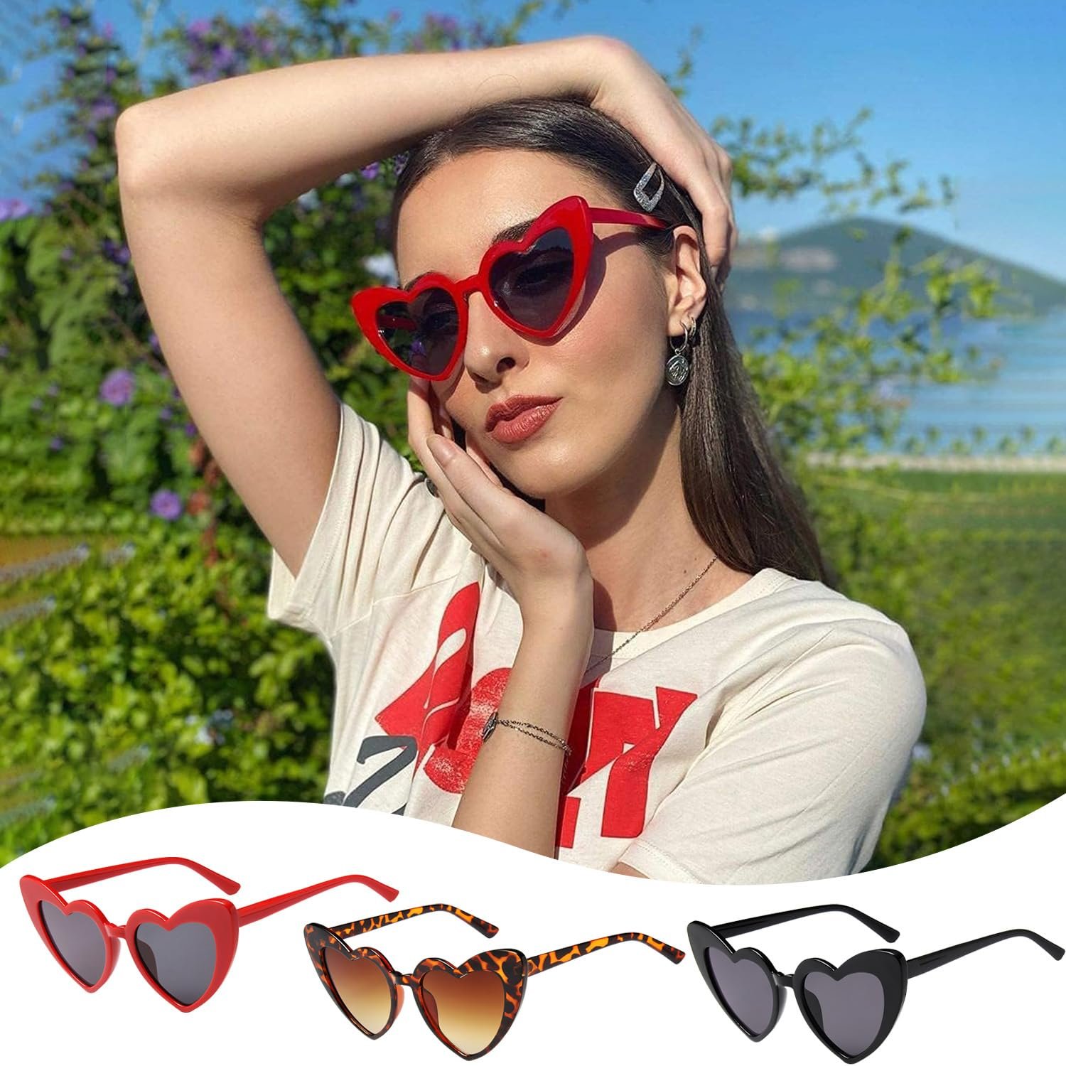 Солнцезащитные Очки FIBOUND Ретро Сердце Разноцветный, фото №4