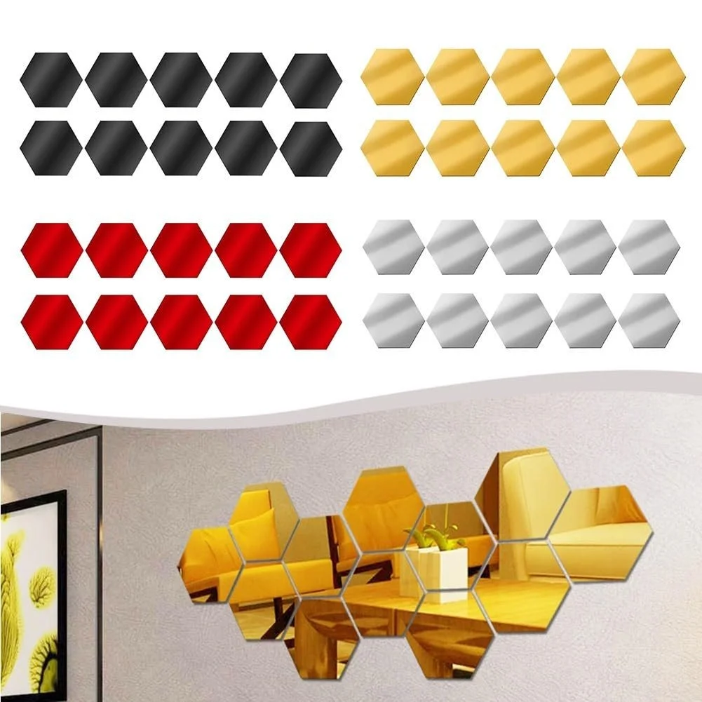Настінна наклейка Дзеркальна плитка Hexagon 24 шт. Gold, фото №8
