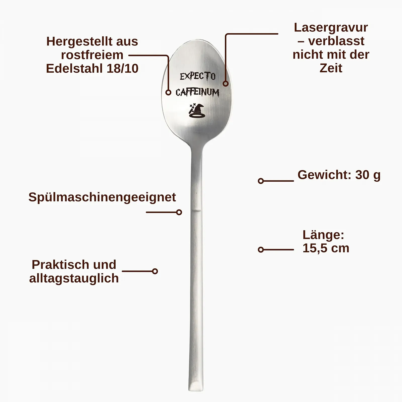 Ложка для кави та десертів з гравіюванням Expecto Caffeinum | Нержавіюча сталь 18/10, фото №6 Ложка для кави та десертів з гравіюванням Expecto Caffeinum | Нержавіюча сталь 18/10, фото №6