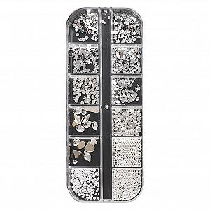 Стразы для ногтей разных форм, 1 коробка, звезды, сердечки, кристаллы для дизайна ногтей, плоские ювелирные изделия для ногтей, круглые бусины для ногтей, маленькие жемчужины для ногтей с коробкой для хранения для украшения - Фото 1