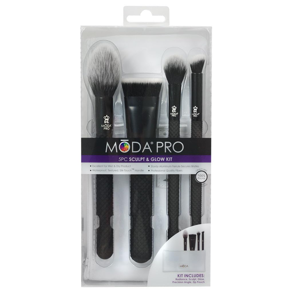 Набор кистей Moda Royal & Langnickel BMX-SGK5 Pro Sculpt & Glow Makeup с чехлом 5 шт, черный, фото №3
