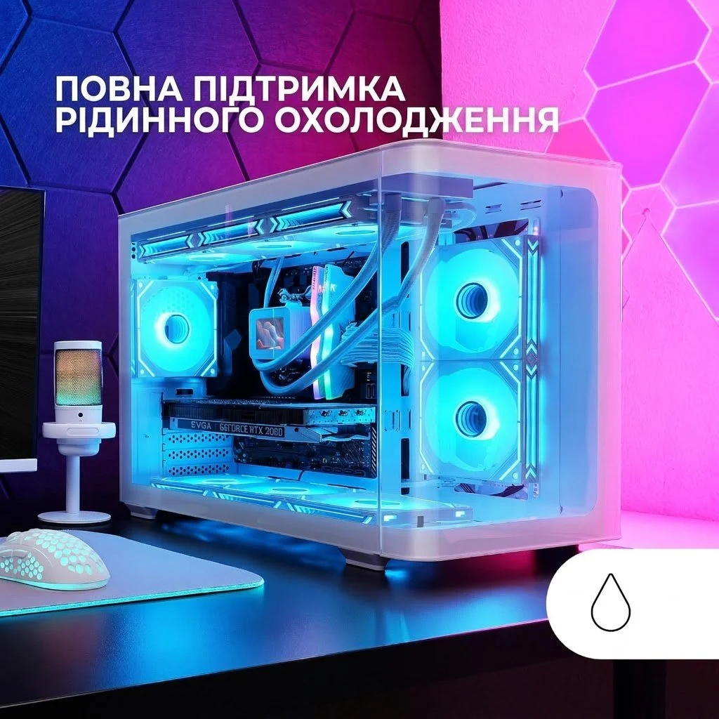 Корпус Mars Gaming MC-FUSIONM White / Micro-ATX / Вигнуте скло / без БЖ / Білий, фото №2 Корпус Mars Gaming MC-FUSIONM White / Micro-ATX / Вигнуте скло / без БЖ / Білий, фото №2