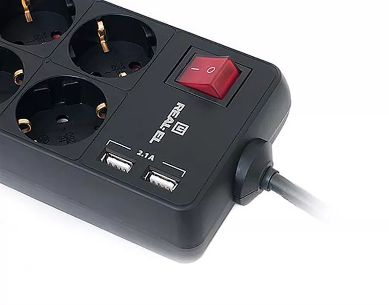 Сетевой фильтр питания REAL-EL REAL-EL RS-8 PROTECT USB, 1.8m, black EL122300019, фото №8