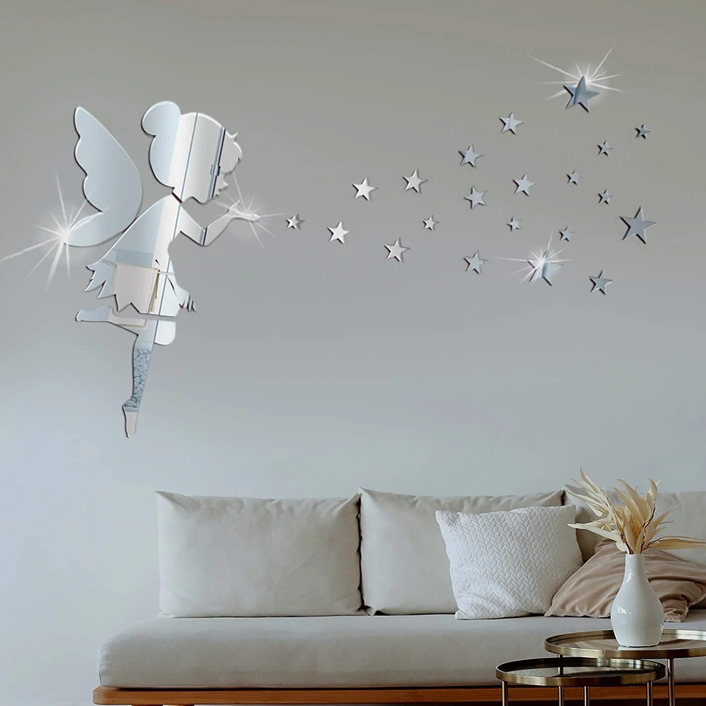 Наклейки на стіну Dreamark Mirror Fairy Girl Star 3D DIY Removable Silver, фото №5 Наклейки на стіну Dreamark Mirror Fairy Girl Star 3D DIY Removable Silver, фото №5
