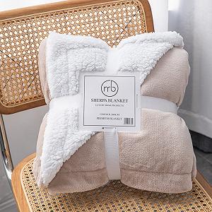 Покривало Mixibaby Sherpa Coral Fluffy, надм'яка та тепла Покривало з фланелевого флісу, 150 см x 200 см, бежева synthetic.ua - Фото 1