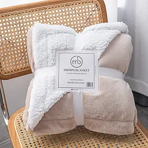 Покривало Mixibaby Sherpa Coral Fluffy, надм'яка та тепла Покривало з фланелевого флісу, 150 см x 200 см, бежева synthetic.ua - Фото 1