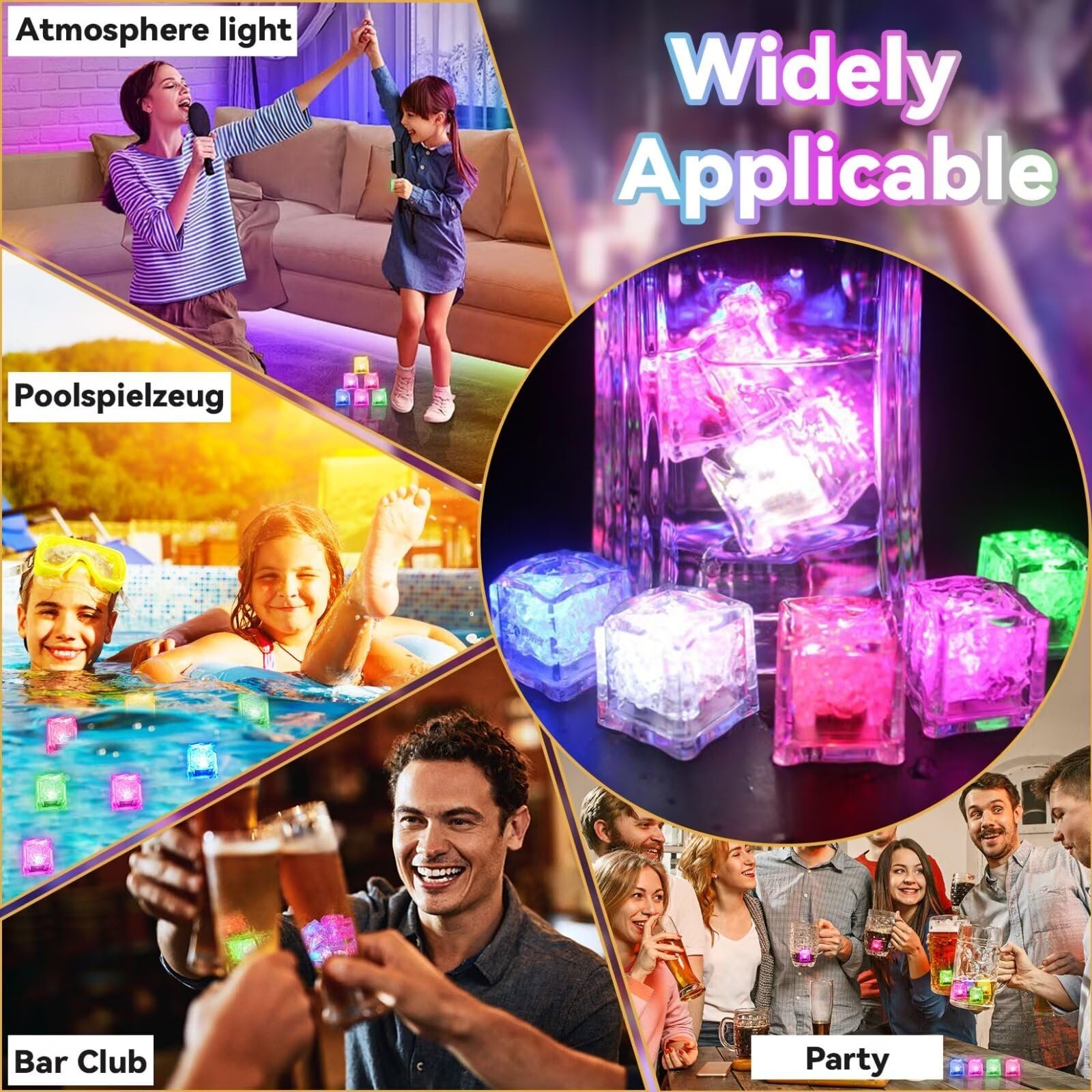 Світлодіодні кубики льоду, набір 12 штук, різнокольорові, іграшка для ванни, фото №7 Світлодіодні кубики льоду, набір 12 штук, різнокольорові, іграшка для ванни, фото №7