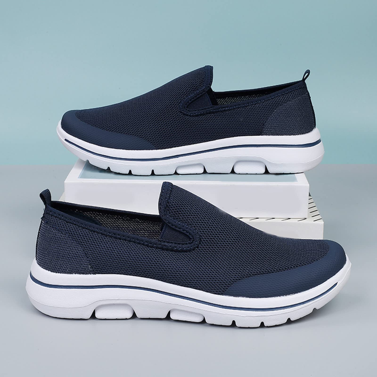 Чоловічі літні дихаючі сліпони PYUIYY з сітки, на товстій підошві, зручні, легкі, широкі, фото №7