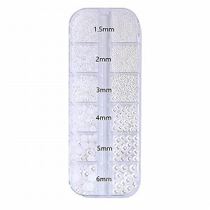 Стрази для нігтів 3D Бісер з коробкою 12 комірок Білий Пів-обличчя + Круглий - Фото 1