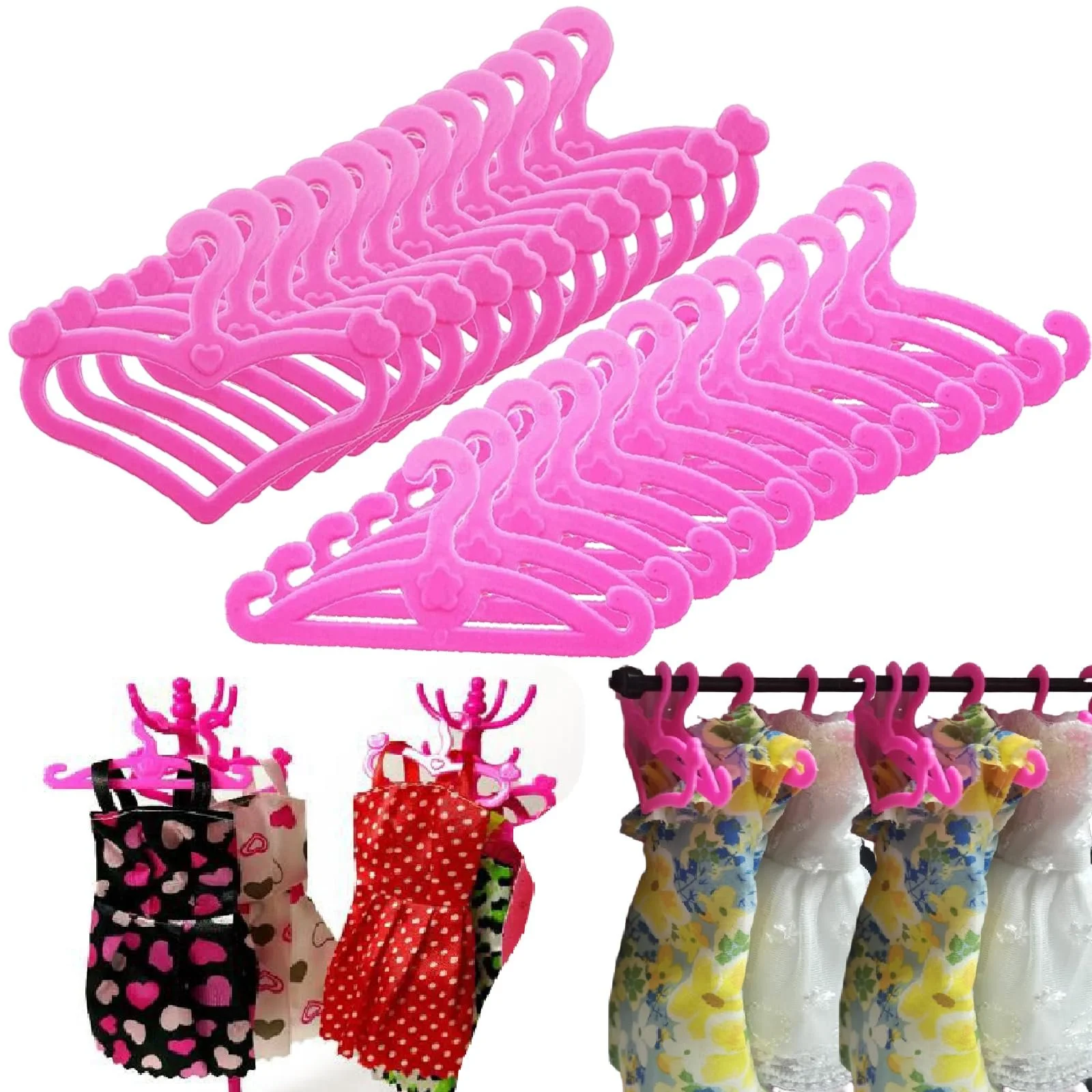 Іграшкові вішаки для одягу Пластикові Рожеві Міні для лялькового одягу Комплект 200 підвісок, фото №1