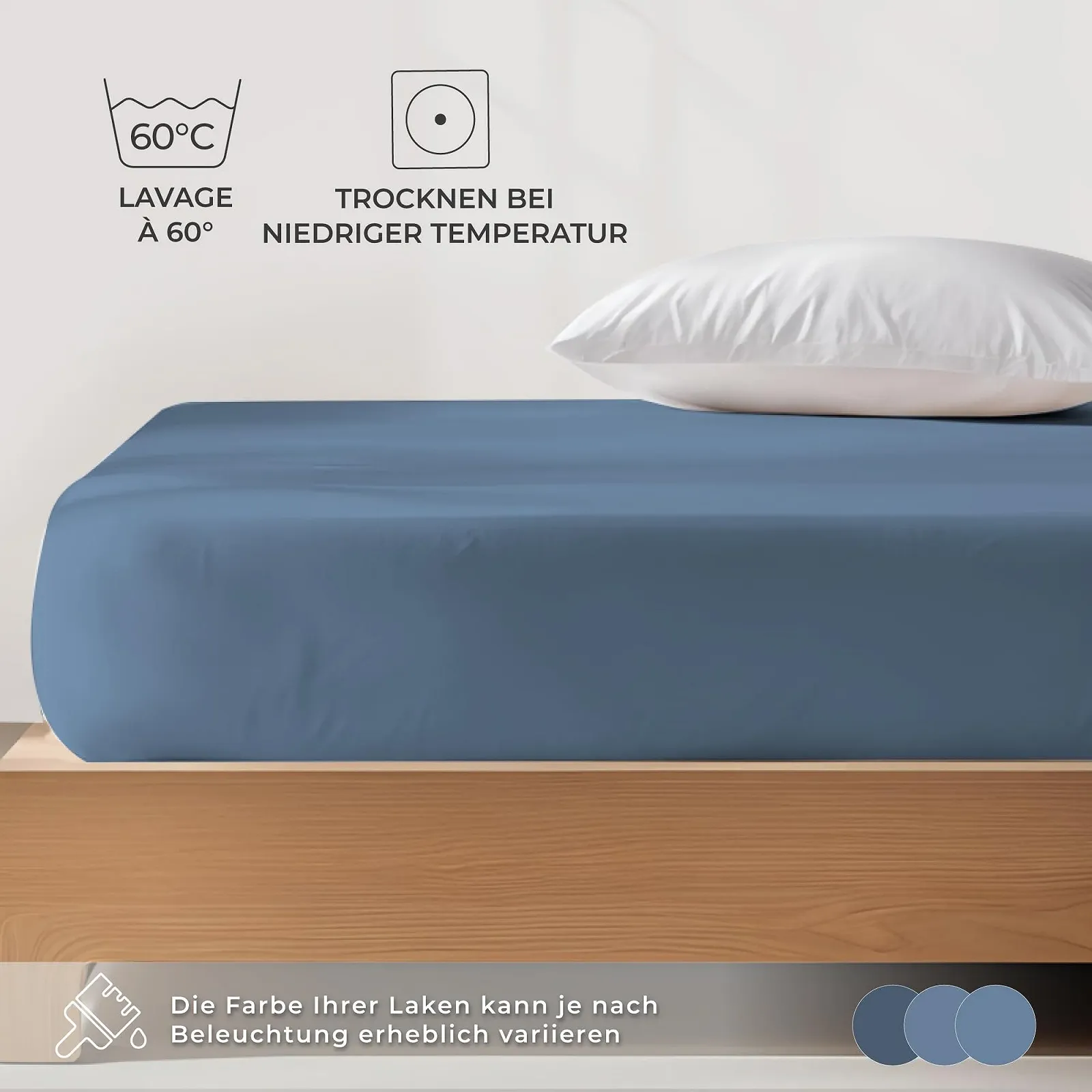 Простынь на резинке Dreamzie Premium 90 x 200 см - 100 x 200 см Синий, изготовлена из 100% органического хлопка джерси, 150 г/м, фото №6
