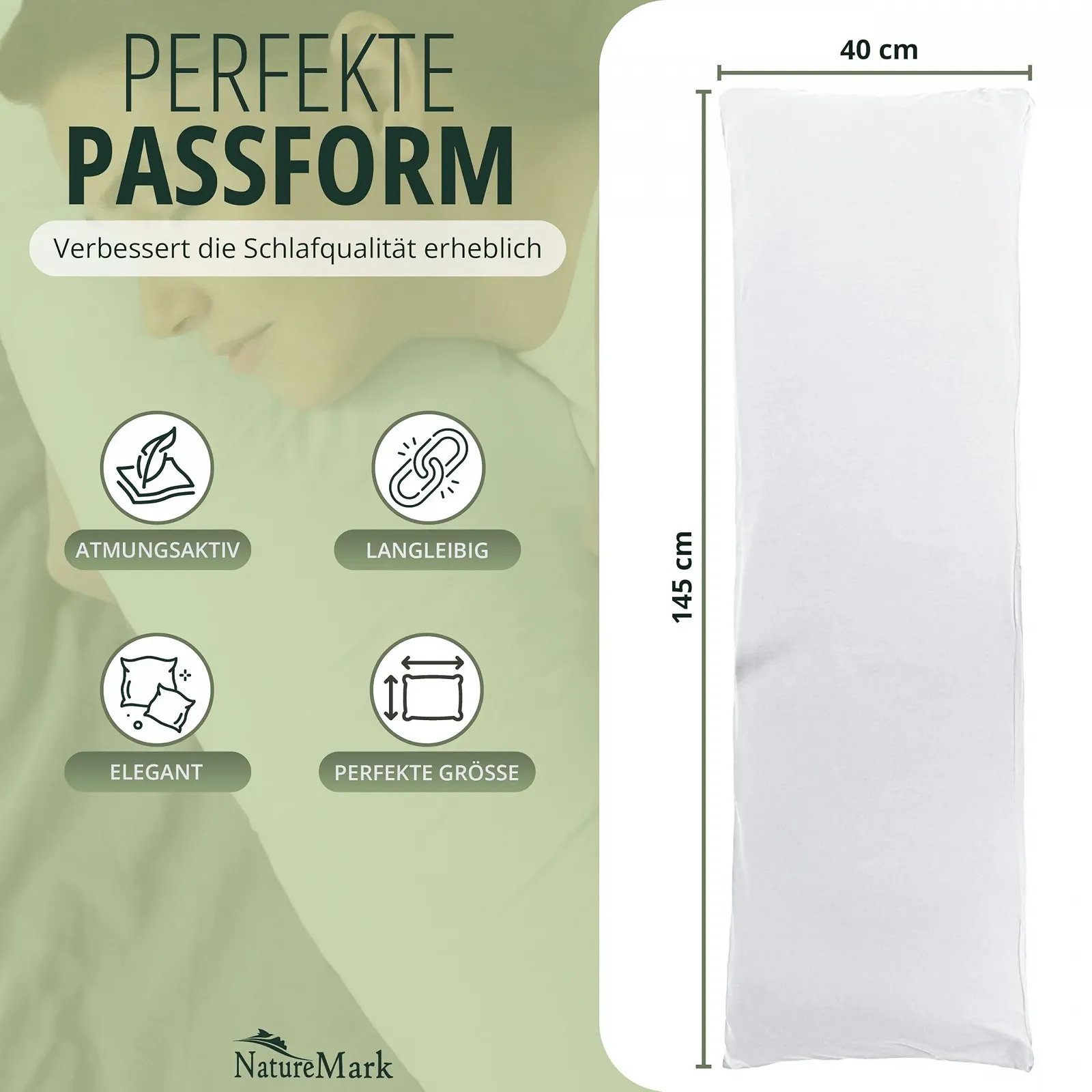 Наволочка NatureMark Джерсі (2 шт.) 40 x 145 см (для подушки для вагітних), біла, фото №3 Наволочка NatureMark Джерсі (2 шт.) 40 x 145 см (для подушки для вагітних), біла, фото №3