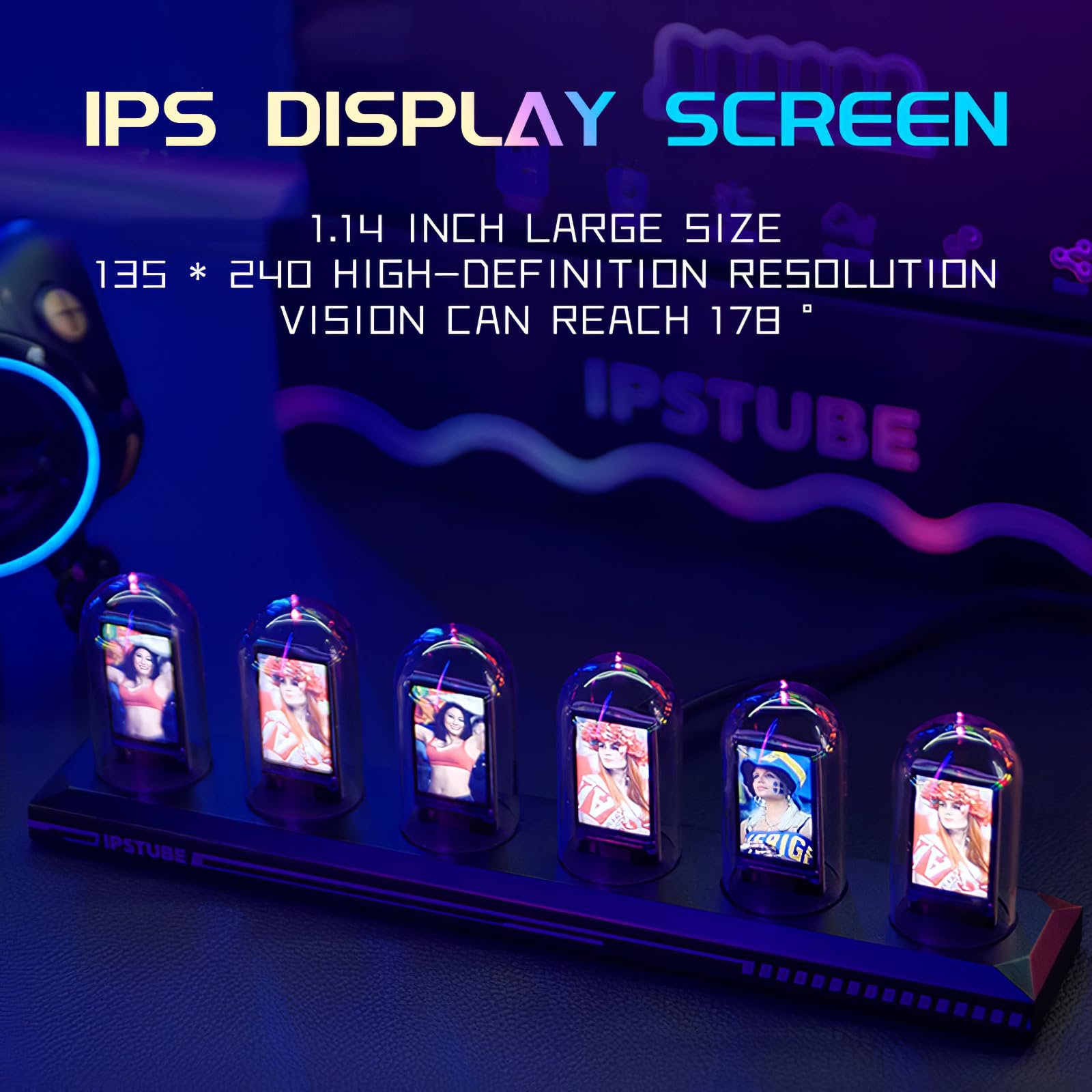 Годинник з газорозрядним індикатором Vastarry Nixie Tube, IPS кольоровий екран, цифровий годинник DIY, аналогова цифрова трубка, WiFi, настільний цифровий годинник, декоративний подарунок (401), фото №4