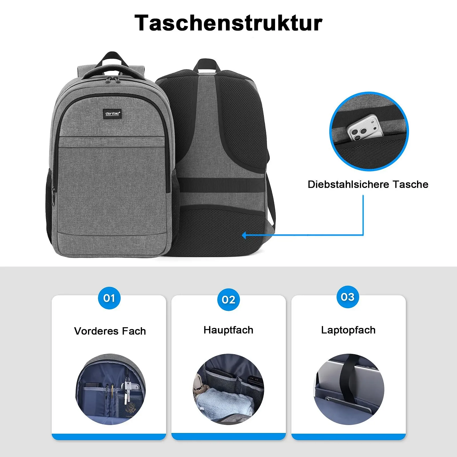 Рюкзак для ноутбука TANTOMI 17 дюймів Large USB Charging Port Dust and Water Resistant Black, фото №3 Рюкзак для ноутбука TANTOMI 17 дюймів Large USB Charging Port Dust and Water Resistant Black, фото №3