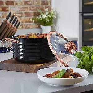 Кастрюля Tower Linear 24 см Алюминиевая с керамическим антипригарным покрытием Черная и розовое золото цена на synthetic.ua - Фото 1 Кастрюля Tower Linear 24 см Алюминиевая с керамическим антипригарным покрытием Черная и розовое золото synthetic.ua - Фото 1