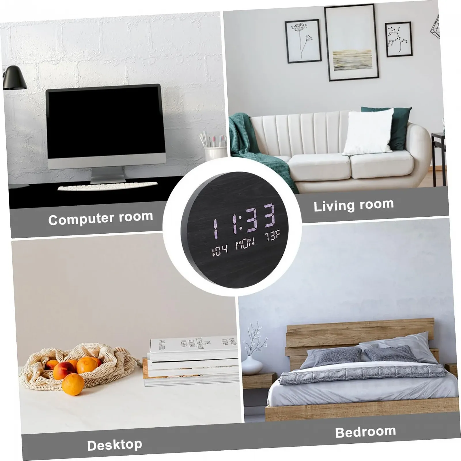 Годинник Настільний електронний світлодіодний PartyKindom Дерев'яний з дзеркалом Круглий, фото №8 Годинник Настільний електронний світлодіодний PartyKindom Дерев'яний з дзеркалом Круглий, фото №8